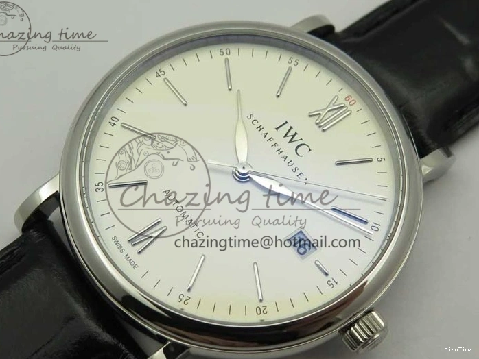 MIROTIME 0102 Portofino Automatic SS FKF 1:1 Best Edition White Dial SS Markers on Black Leather Strap A QuickDry 7138